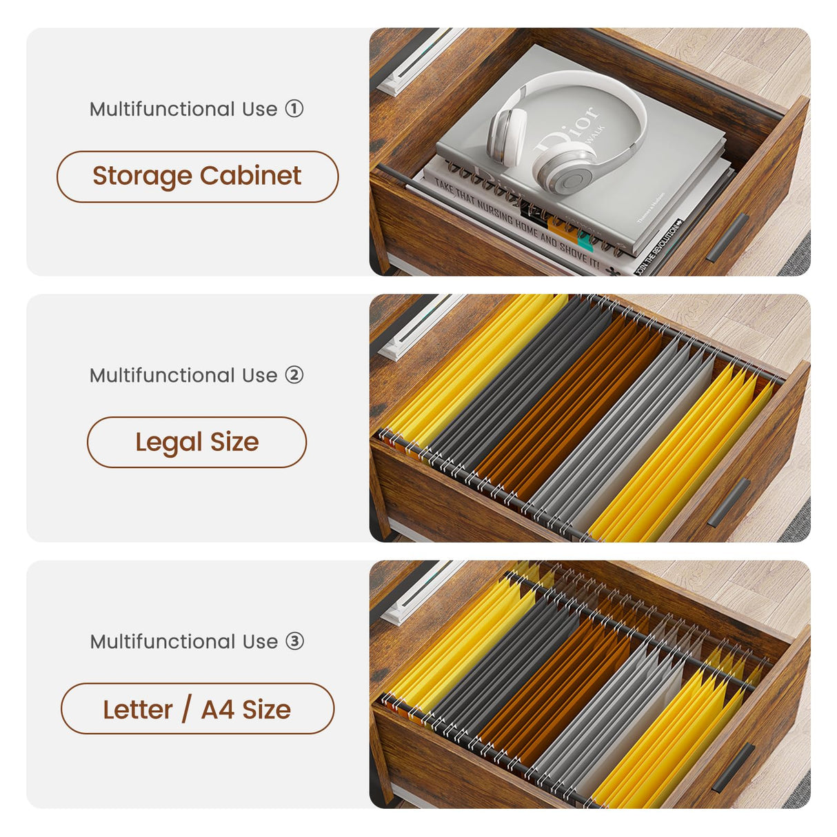 SEDETA L Shaped Desk, 66" Home Office Desk with File Drawer & Power Outlet, Gaming Desk with Led Lights, Corner Computer Desk with Monitor Shelf, Printer Storage Shelves, Two Person Desk, Rustic Brown SEDETA