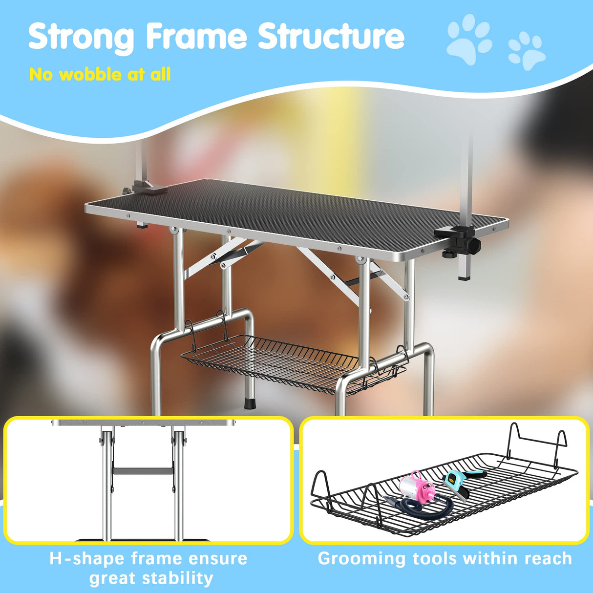 Lyromix 46''Large Dog Grooming Table, Adjustable Cat Drying Desktop with Arms, Nooses, Mesh Tray, Foldable Pet Station at Home, Maximum Capacity Up to 330Lb, 36inch, Black Lyromix