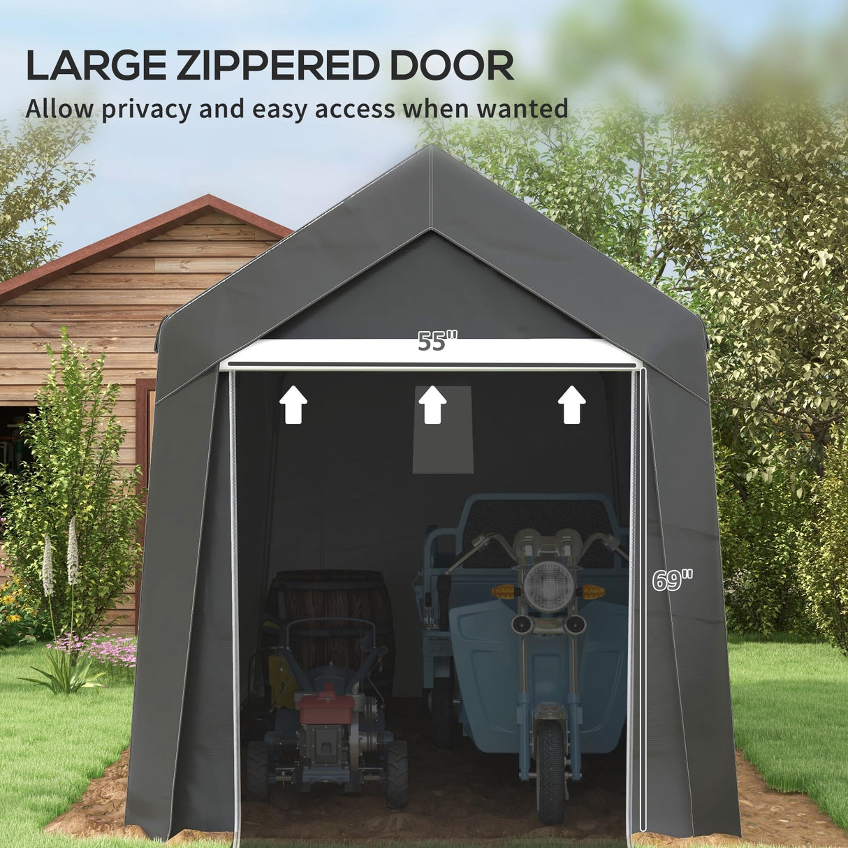 Outsunny 7' x 12' Garden Storage Tent, Heavy Duty Outdoor Shed, Waterproof Portable Shed Storage Shelter with Ventilation Window and Large Door for Bike, Motorcycle, Garden Tools, Gray Outsunny