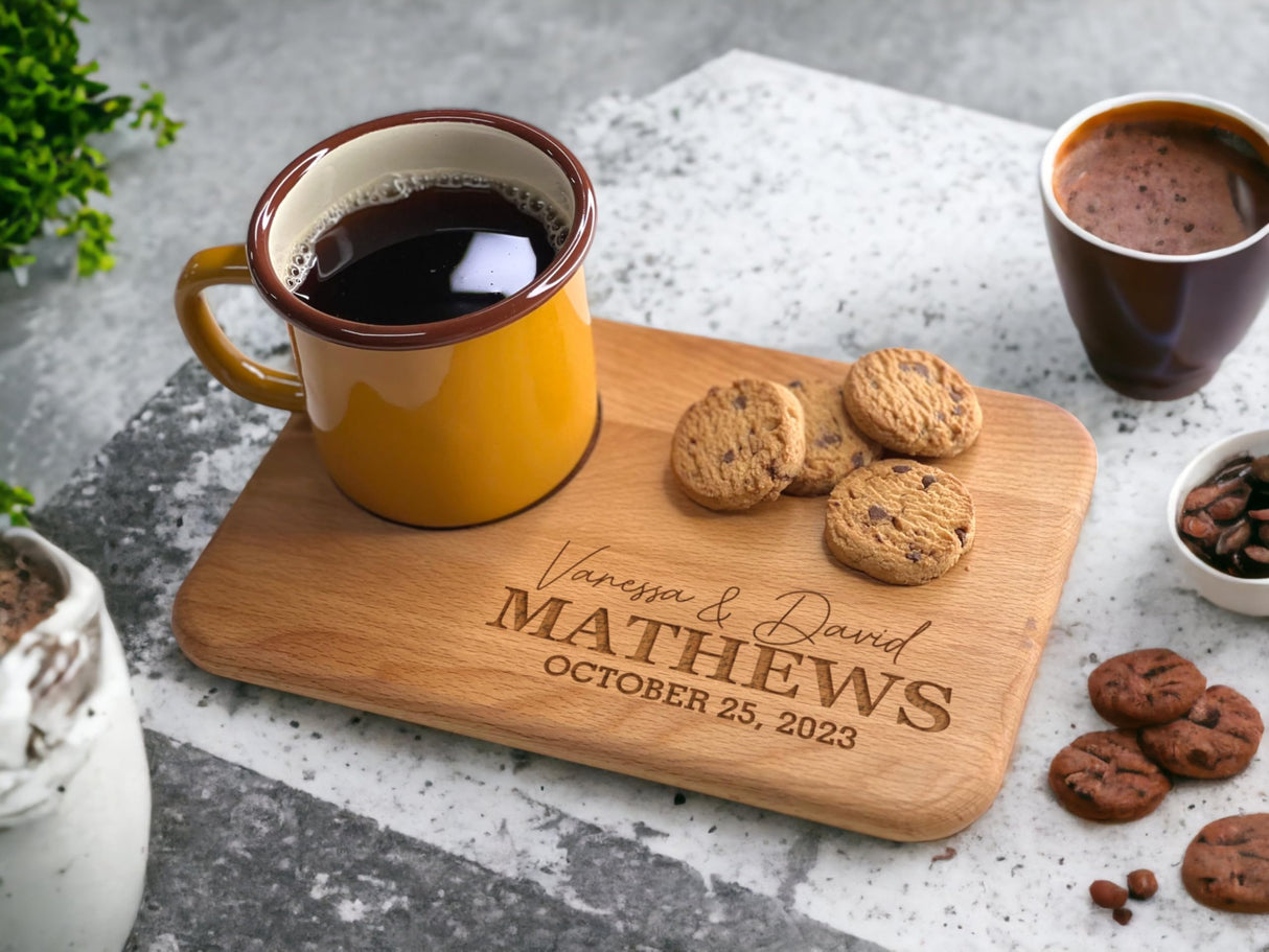 Personalized Tea & Biscuits Board - Engraved Wooden Serving Platter for Tea, Coffee, and Snacks, Ideal for Housewarming, Grandparent Gifts, and TRENDSHOPIC