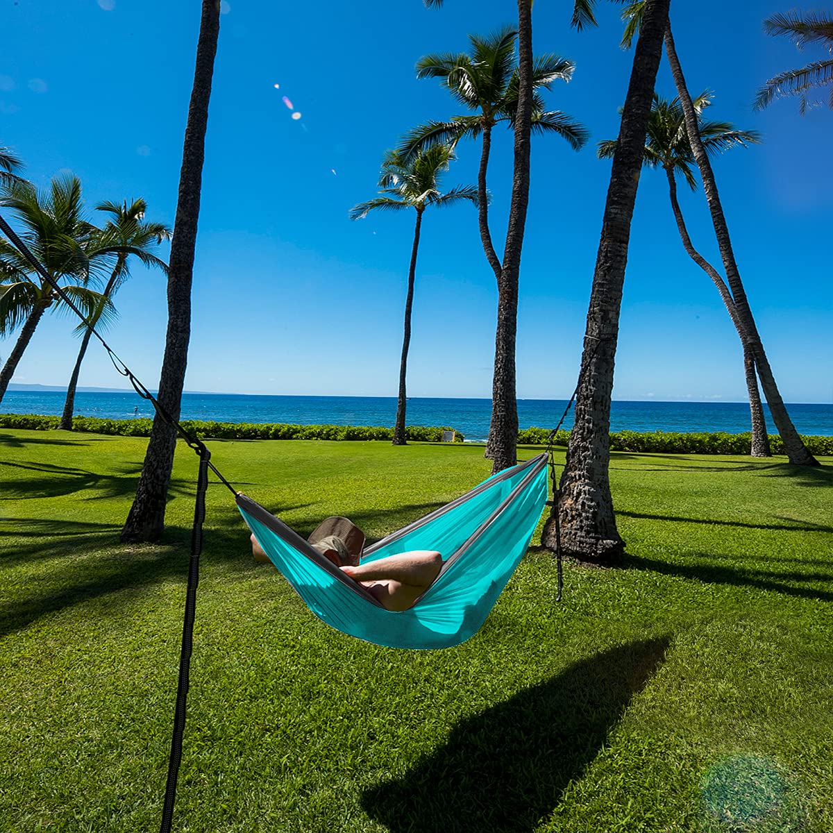 Camping Hammock Double & Single Portable Hammock with Tree Straps, Lightweight Nylon Parachute Hammocks Camping Accessories Gear for Indoor Outdoor Backpacking, Travel, Hiking, Beach Grassman