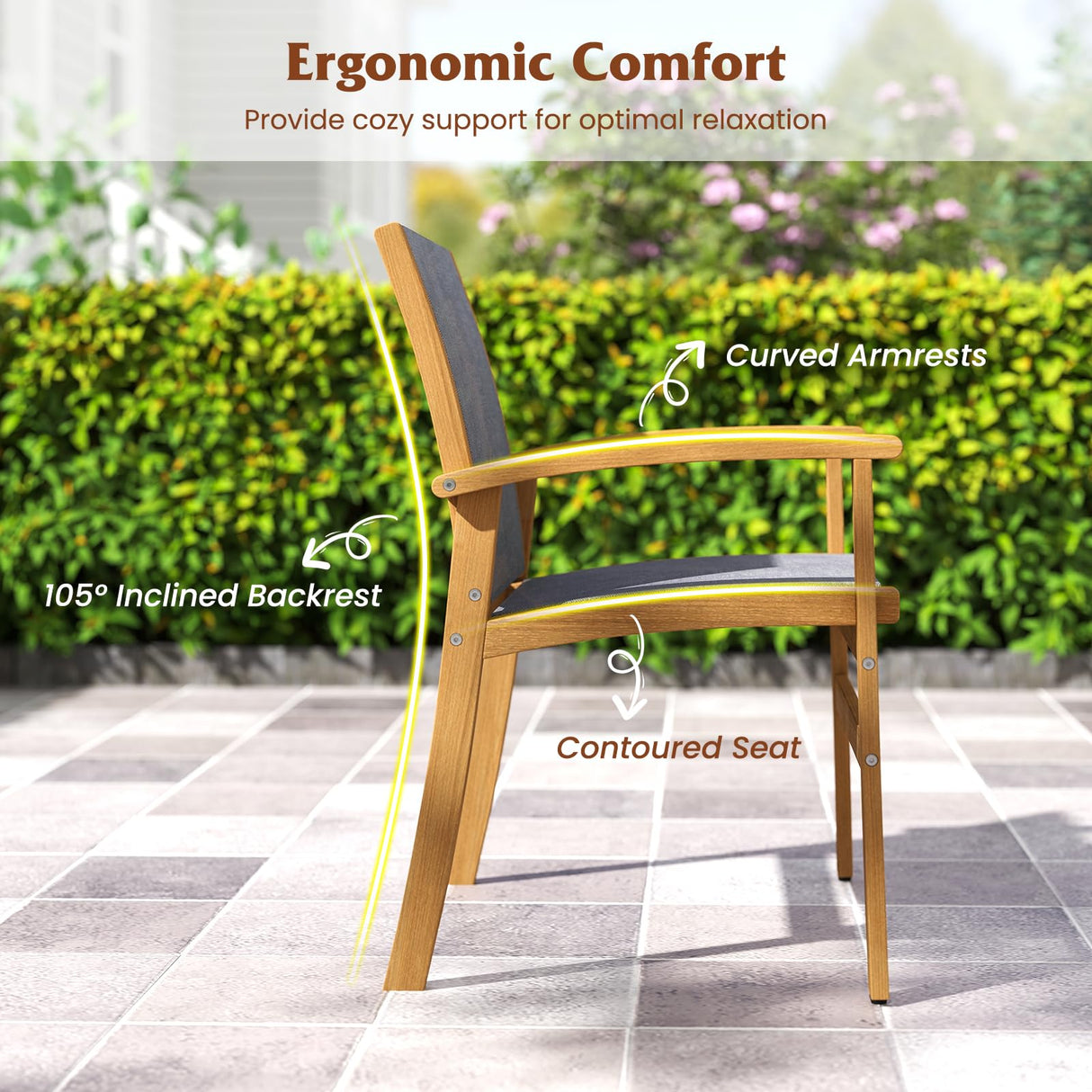 Tangkula 9 Pieces Acacia Wood Patio Dining Set for 6-8, Outdoor Expandable Table and Chairs Set with 1.97" Umbrella Hole and Breathable Fabric for Garden, Lawn, Yard and Poolside Tangkula