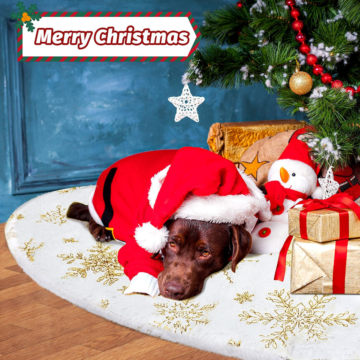 EverMerry Christmas Tree Skirt, 36 inches White Luxury Christmas Tree Skirts with Snowflake, Xmas Tree Skirt Decorations for Christmas New Year Party Decor EverMerry