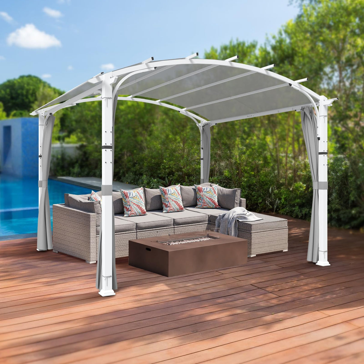 INTER HUT 11'x11' Patio Pergola Canopy with Full Closure Sidewalls, Outdoor Metal Gazebo Pergola with Privacy Curtains, Gray INTER HUT