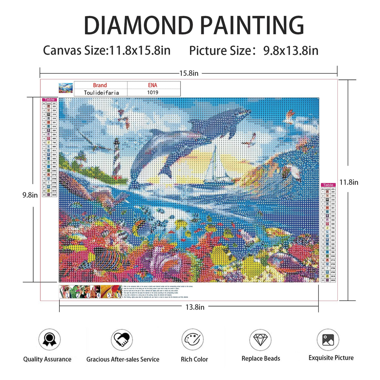 Dolphins Diamond Art DIY Diamond Painting Kits for Adults Diamond Gem Art for Beginners for Home Wall Art Decor Gifts 12x16inch Toulideifaria