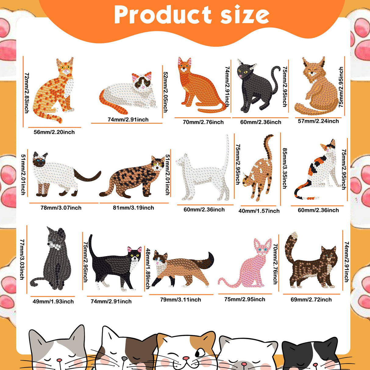 Sasylvia 15 Pcs Animal Diamond Painting Keychains Pet Diamond Painting Keychain Pendant Kits for Adults(Cat) Sasylvia