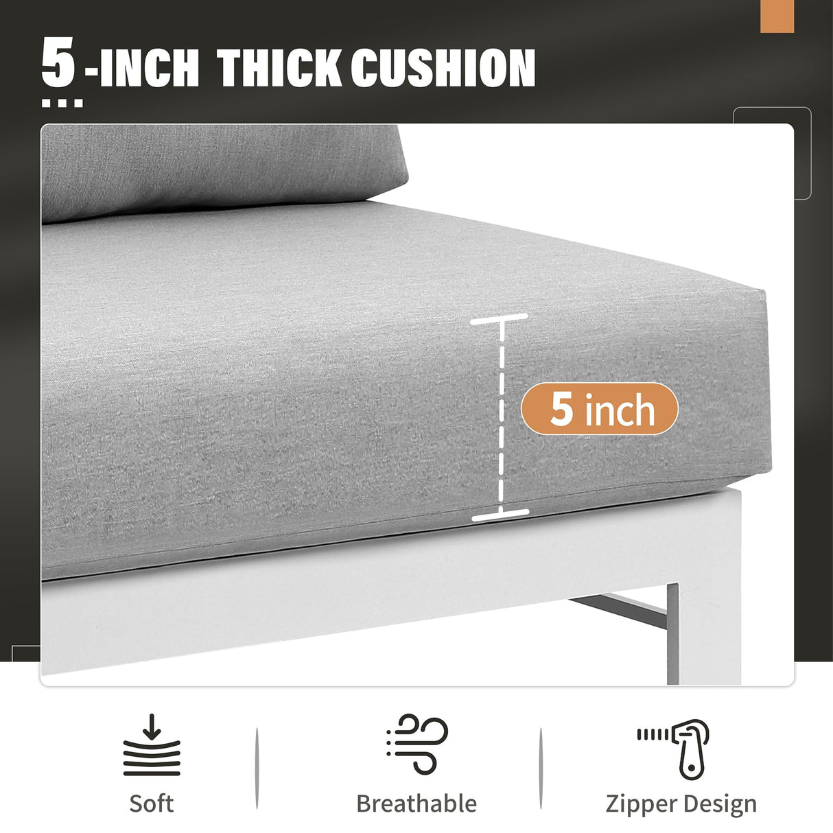 Solaste Aluminum Patio Furniture Set with Fire Pit Table, 6 Piece Sectional Metal Outdoor Furniture with Ottoman, Modern Patio Conversation Set Water-Resistant Cushion for Balcony, Front Porch, White Solaste