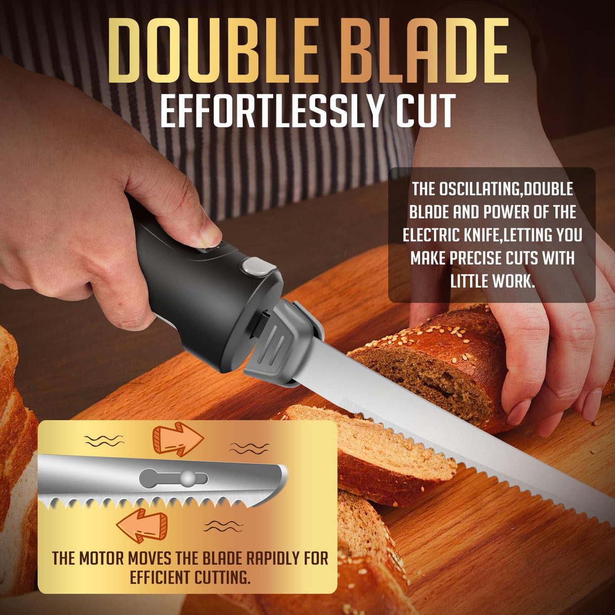 Cordless Rechargeable Electric Knife Easy Slice and Assemble with Storage Case, Wireless Serrated Edge Blades Slicer Set with Ergonomic Handle and Safety Lock for Turkey, Meat, Sourdough, Ribs, Fillet and Foam Royalsellpro