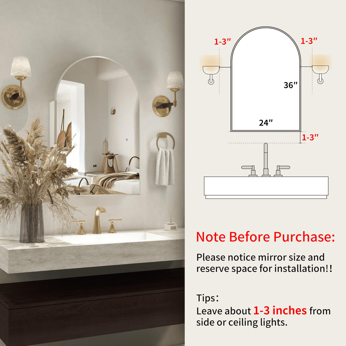 FUNFOLLOW Silver Medicine Cabinet with Mirror,Bathroom Arched Medicine Cabinet Wall Mounted, Modern Vanity Mirror with Storage,Bathroom Storage Cabinet with Adjustable Shelves,Not Recessed,24x36 Inch FUNFOLLOW