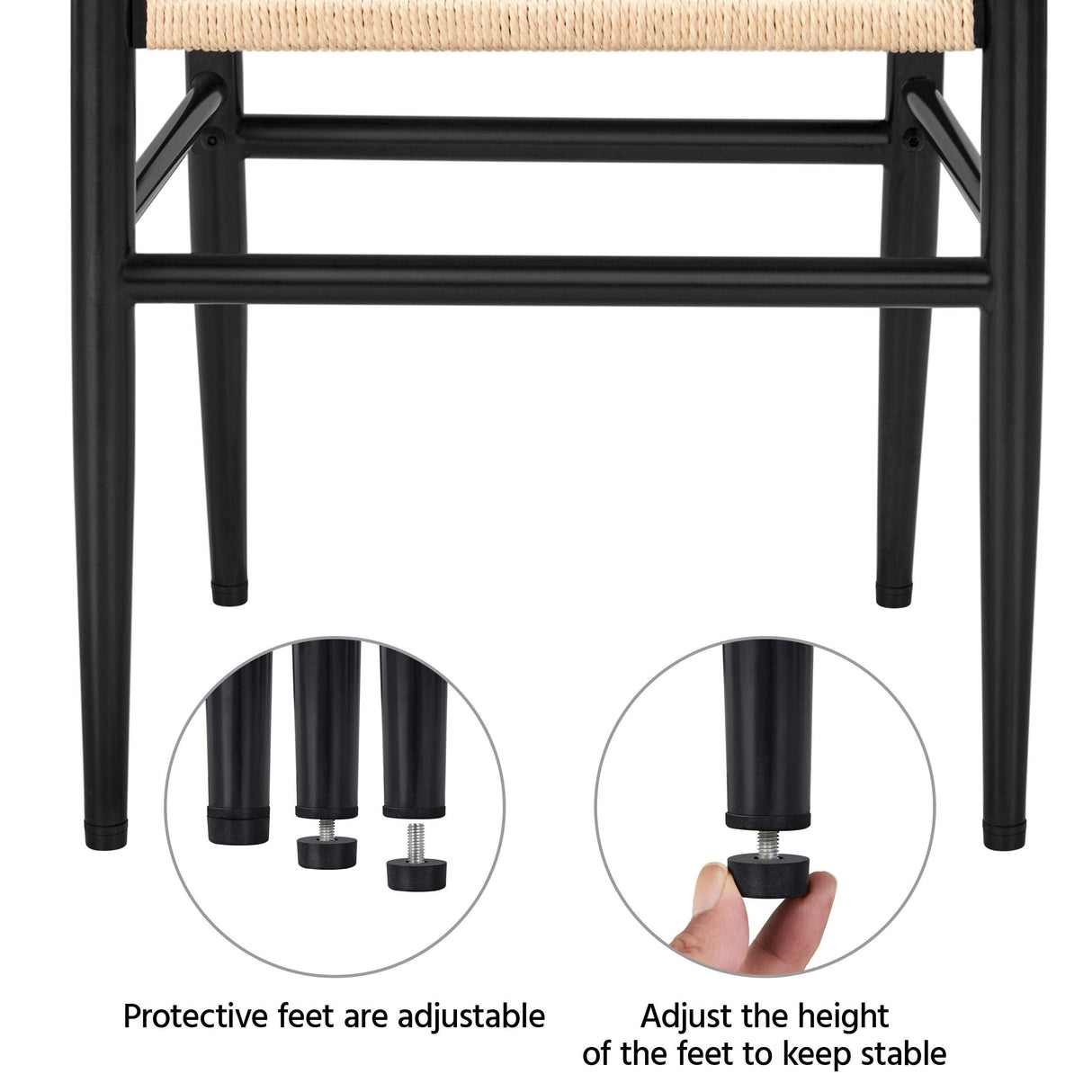 Yaheetech Set of 2 Weave Arm Chair Mid-Century Metal Dining Chair Y-Shaped Backrest Hemp Seat, Black Yaheetech