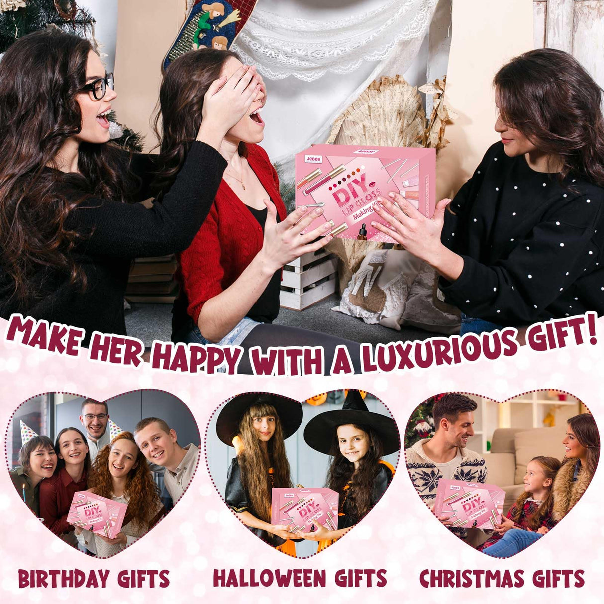 JCOOS Diy Lip Gloss Kit, Lip Gloss Making Kit, LipGloss Making Kit Make Your Own Lip Gloss Making Supplies, Shimmery LipGloss Base, Empty Tubes, Jojoba Oil, Women Teen Girl Gifts Trendy Stuff Jcoos