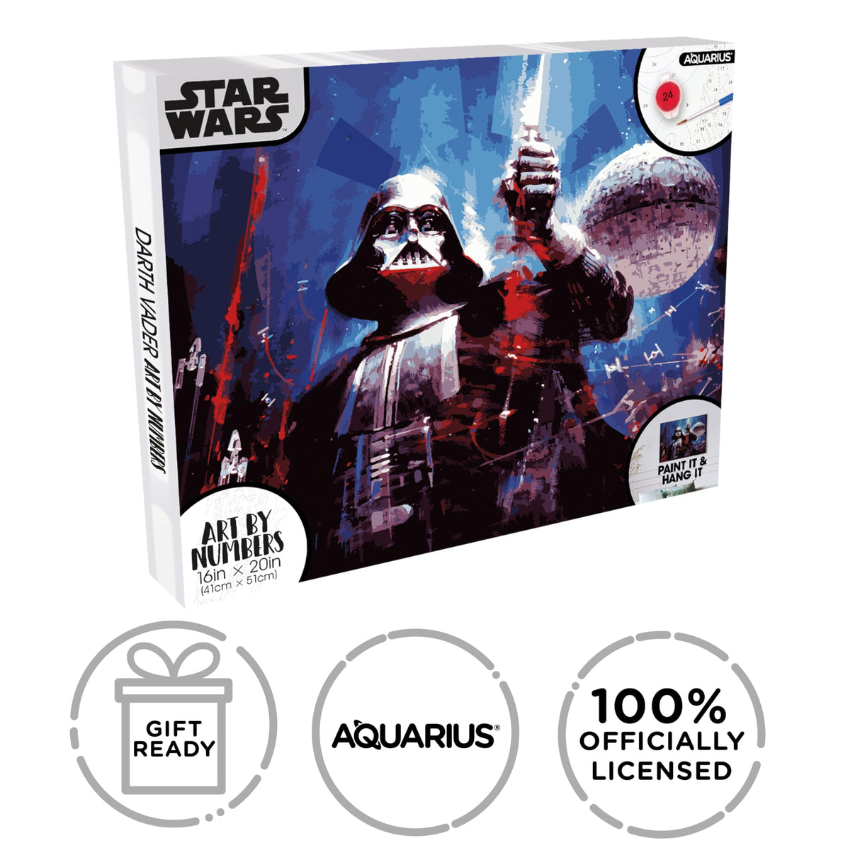 AQUARIUS Star Wars Darth Vader Art by Numbers Painting Kit (16 x 20 Stretched Canvas) 24 Paints, 3 Paint Brushes, Ready to Hang, Officially Licensed Star Wars Mandaalorian Collectible - 16x20 in AQUARIUS