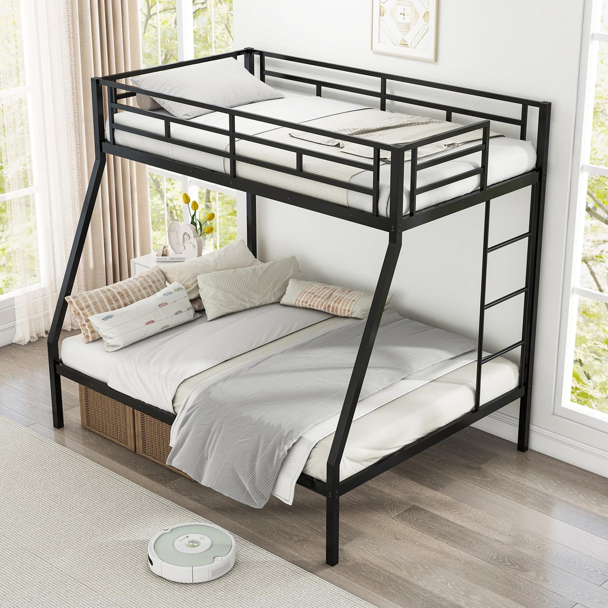 KOMFOTT Metal Twin Over Full Bunk Bed, Heavy Duty Bed Frame with Integrated Ladder, Full-Length Guardrails for Teens & Adults, Space-Saving Bunk Bed for Bedroom & Dorm, No Box Spring Required KOMFOTT
