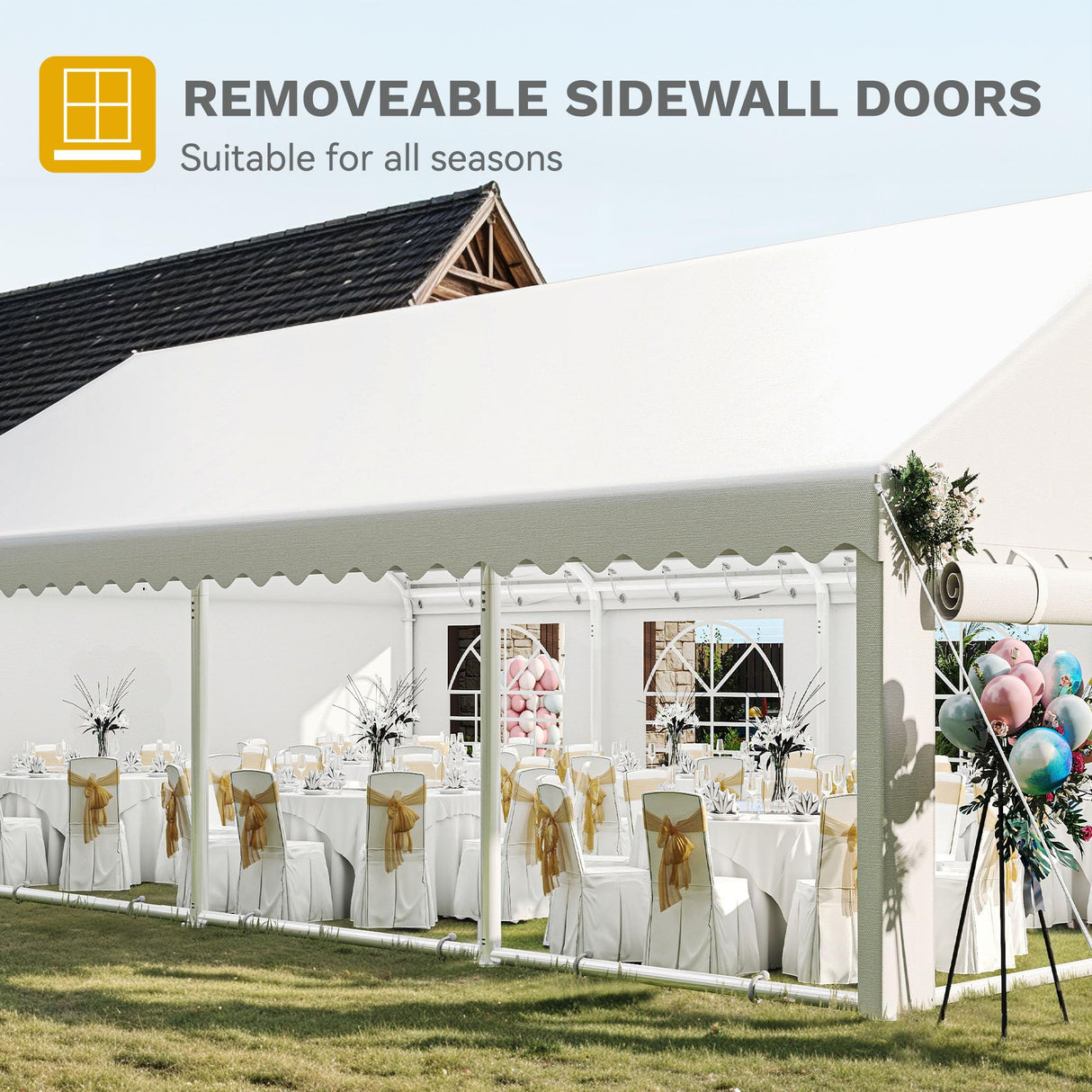 DWVO 20x30FT Heavy Duty Party PVC White Tent Wedding Event Shelters Upgraded Galvanized Ripple Canopy with Large Roof Removable Sidewalls & 3 Storage Bags 600D Oxford Commercial DWVO