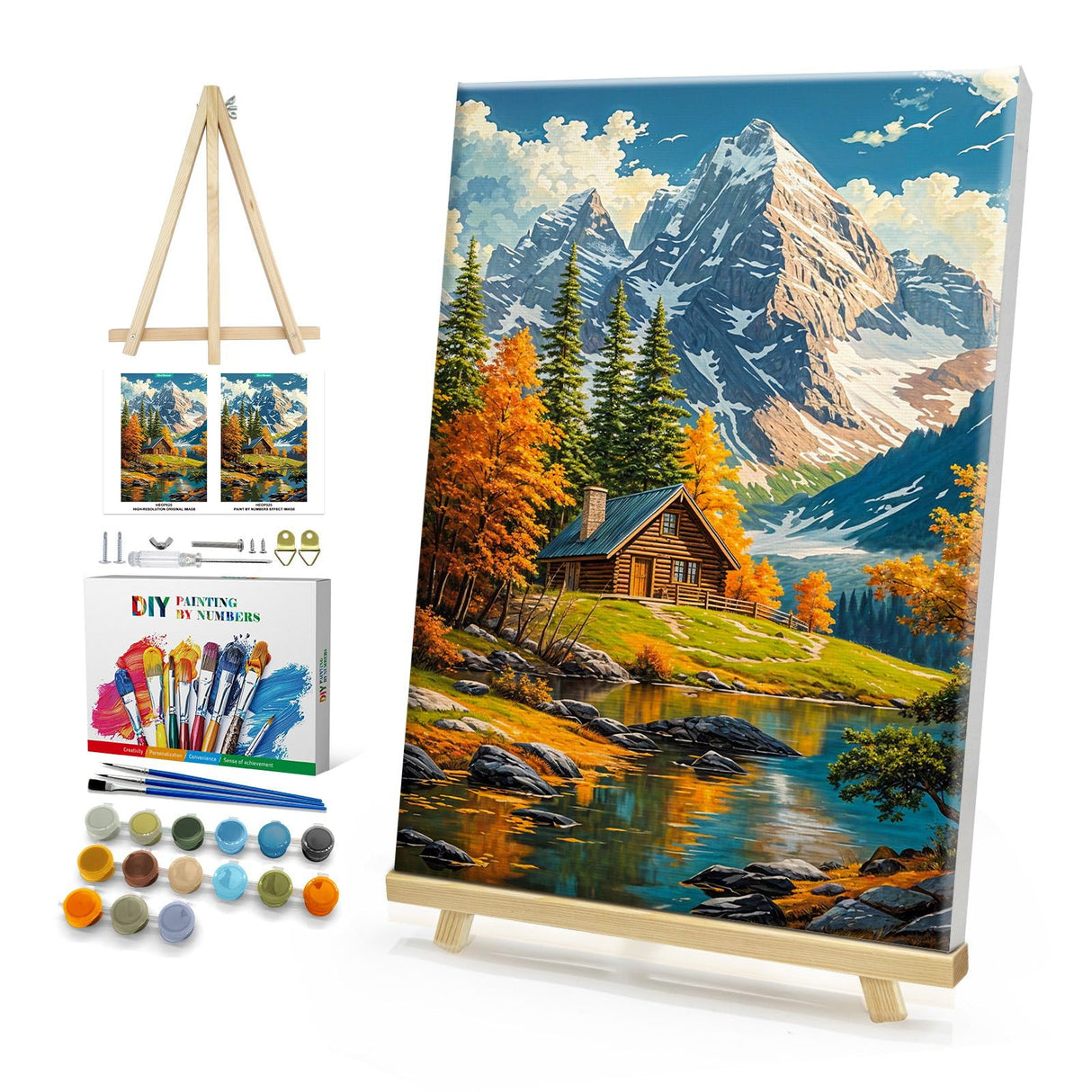 HeeBenor Framed Paint by Numbers Kit for Adults, Mountain Paint by Number with Easel, DIY Acrylic Landscape Oil Painting Kit, Adult Paint by Number Kits Framed Canvas for Home Decor 8x12 Inch HeeBenor