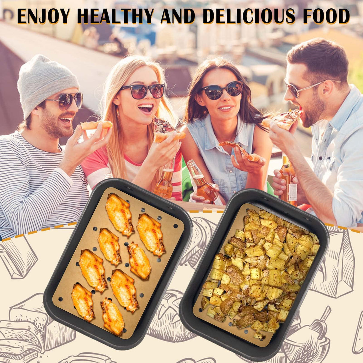 200 Sheets Air Fryer Disposable Paper Liner Compatible with Ninja Foodi Air Fryer Toaster Ovens,Rectangular Perforated Parchment Paper Double Basket Air Fryer Accessories ZYP