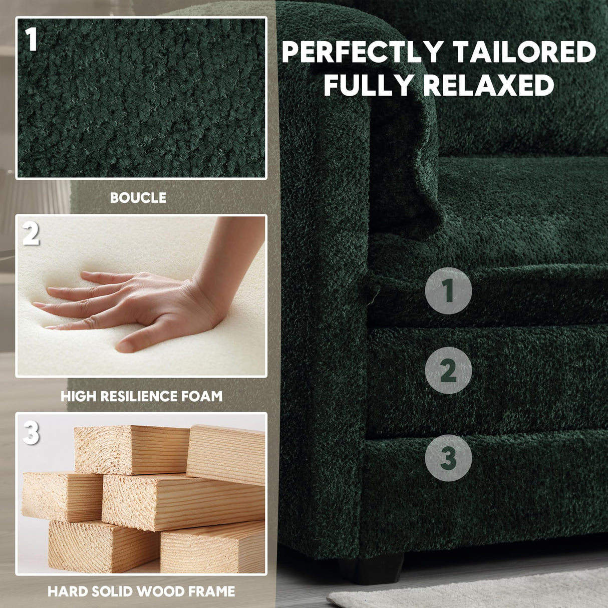 ZEIINPA L Shaped Sectional Sofa Cloud Couch for Living Room, 112" Chenille Comfy Boucle Modular Sleeper Sofa, Modern Upholstery Sofa with Ottoman & Memory Foam, Emerald Green ZEIINPA