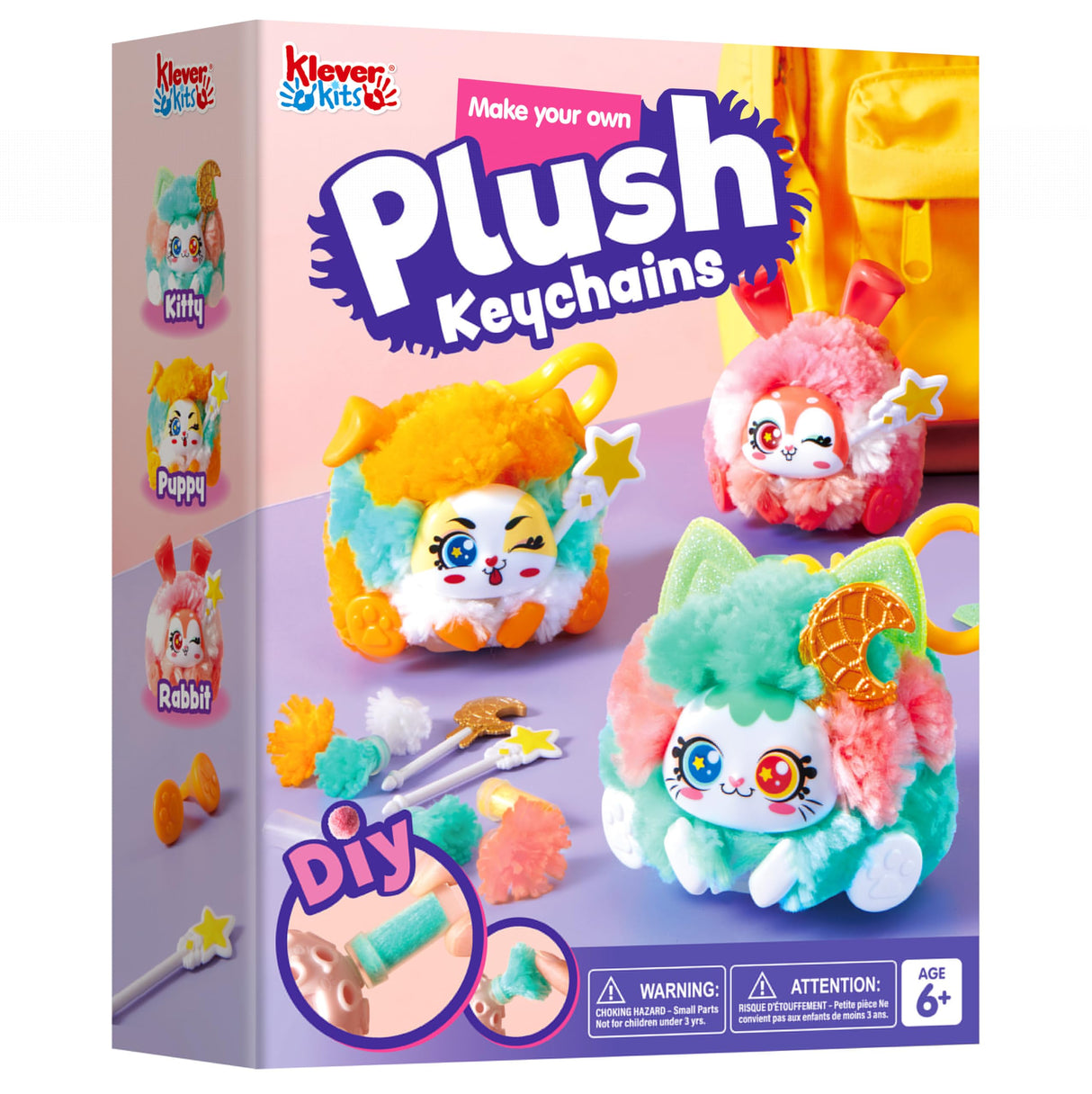 Klever Kits DIY Plush Keychain Making Craft, DIY Arts & Craft Set with 3 Models, Create Your Own Stuffed Keychain for Boys and Girls Ages 6 7 8 9 Klever Kits