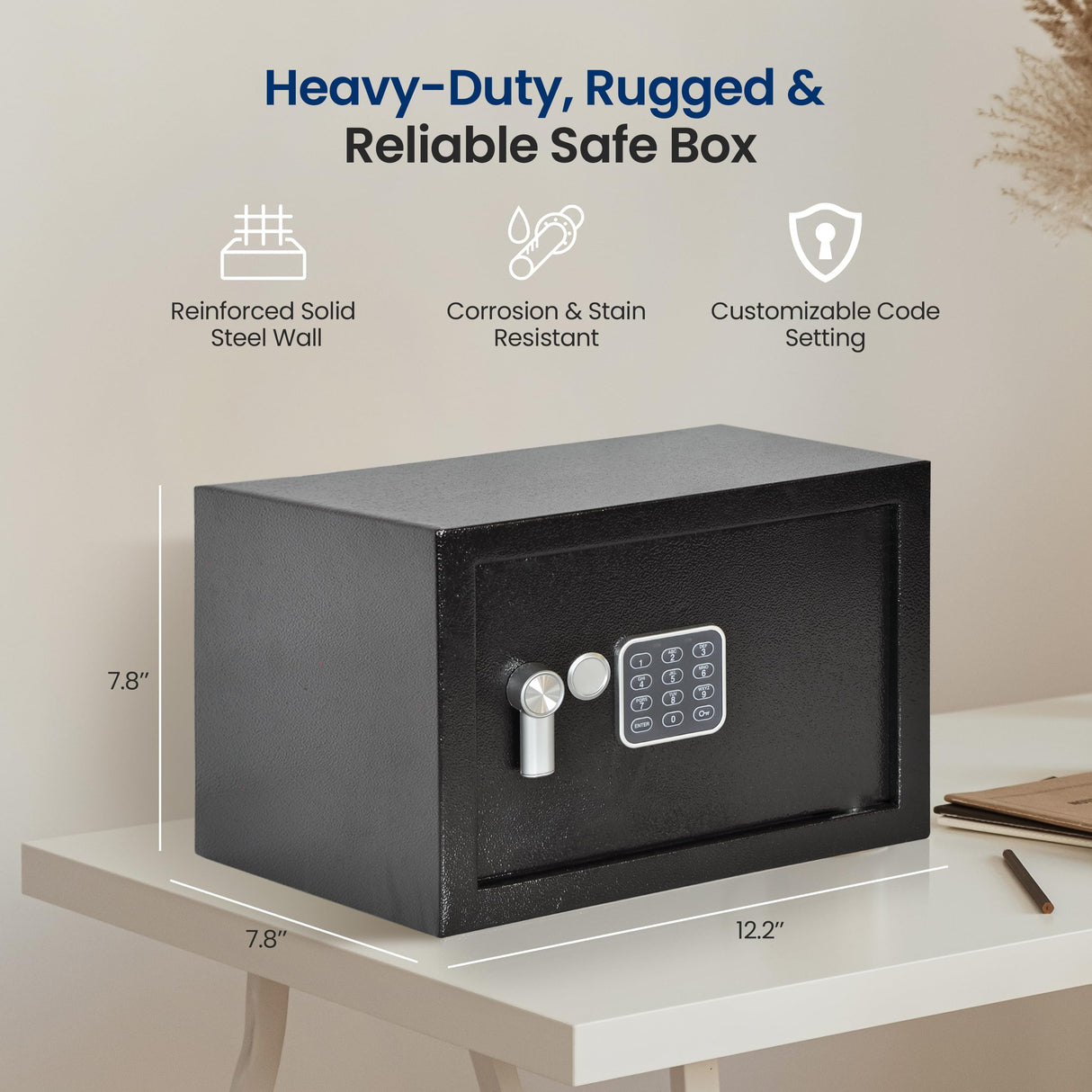 SereneLife Electronic Safe Box | Heavy Duty 12.2’’ x 7.8’’ Lockbox | Digital Keypad Code & 2 Key access | Small Money Safe for Home & Office | Secure Cash, Jewelry, Valuables | Wall & Floor Mountable SereneLife