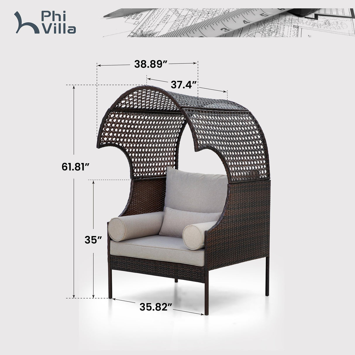 PHI VILLA Outdoor Wicker Egg Chair, Oversized Lounge Chair with Cushion, Large Brown Basket Rattan Chair for Patio, Porch, Garden, Balcony, Indoor PHI VILLA
