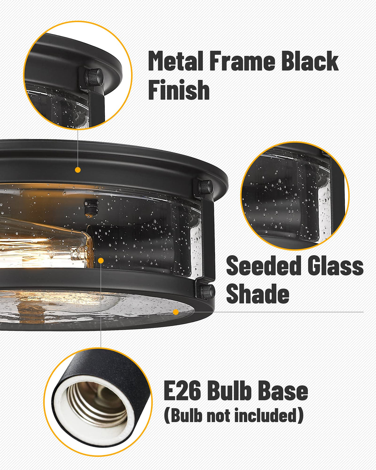 FOITTON Industrial Flush Mount Ceiling Light, 2-Light Farmhouse Metal Cage Ceiling Lights for Hallway,Kitchen,Stairways,Bedroom,Matte Black Finish FOITTON