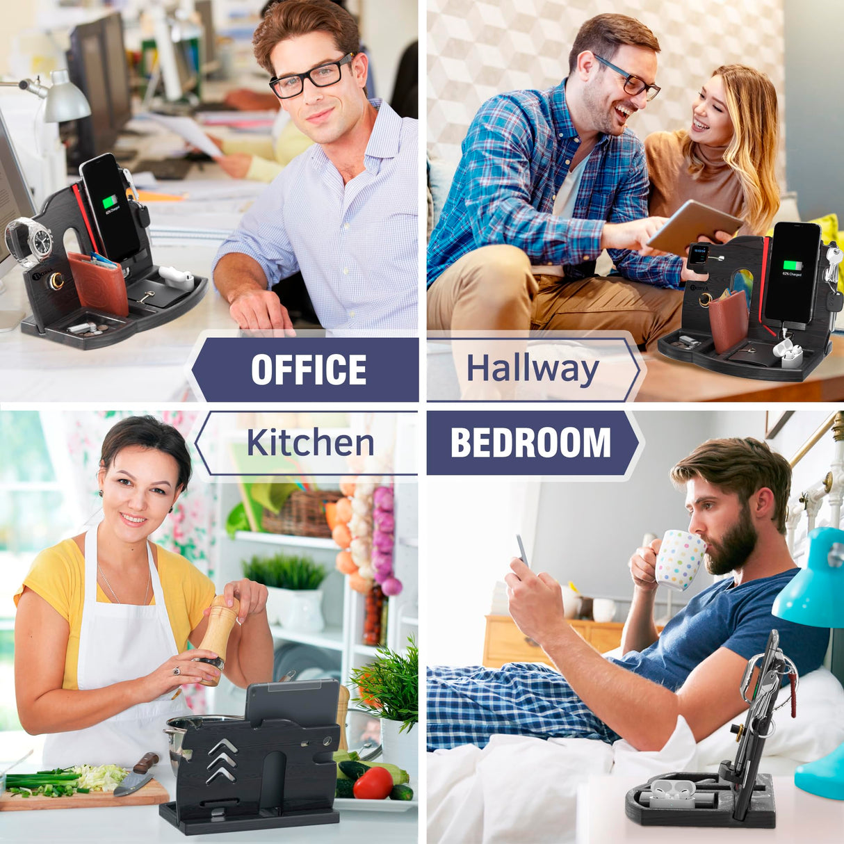 BARVA Wood Docking Station | Phone Stand & Desk Organizer | Night Stand Charging Station & Smart Watch Phone Holder | Nightstand Organizer for Men's Accessories | Ideal Gifts for Men BarvA