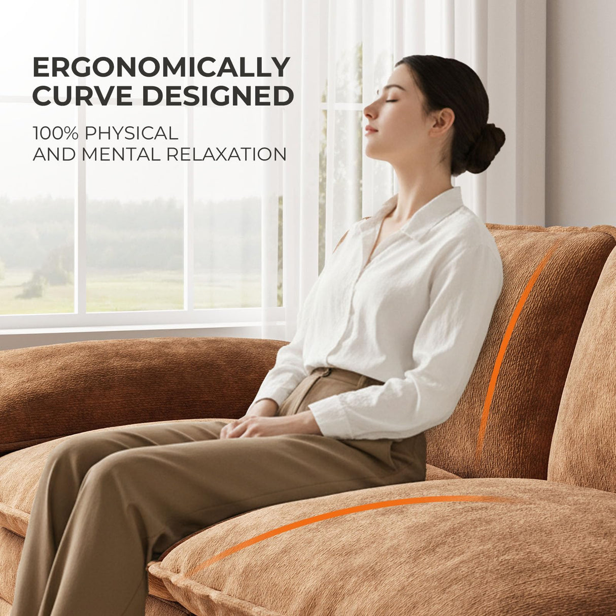 TROMIRY 110" Cloud Couch for Living Room Fluffy Comfy Couches for Apartment | 3 Seater Sectional Couch with Ottoman | Brown TROMIRY