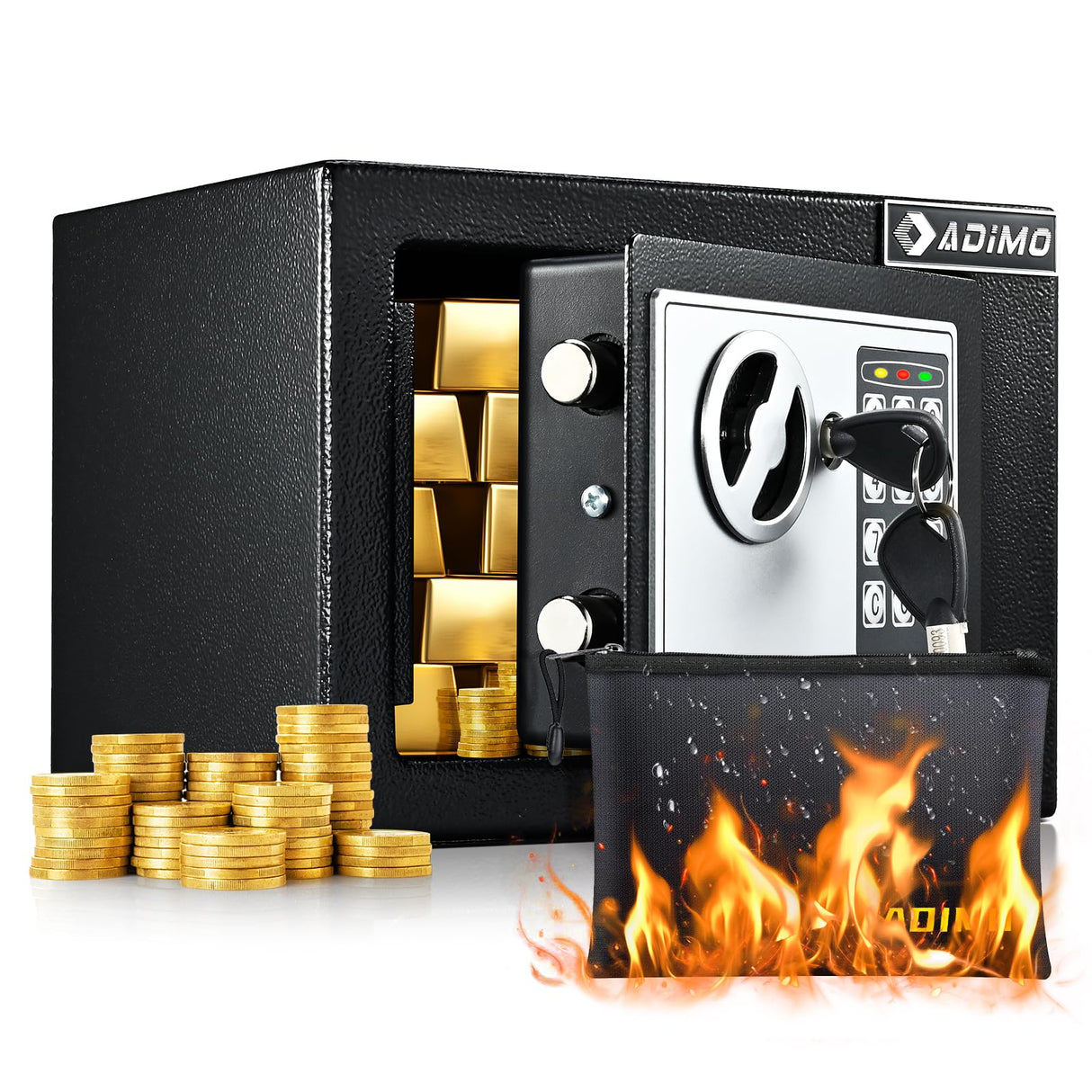 Safe Box, Small Safe for College Dorm Room, Money Safe with Fireproof Safe Bag for Cash or Document, Keys &Pass Code Home Safe with Wall Safe Kits, 0.23Cu Ft Hidden Safe for Home Office Hotel Business ADIMO