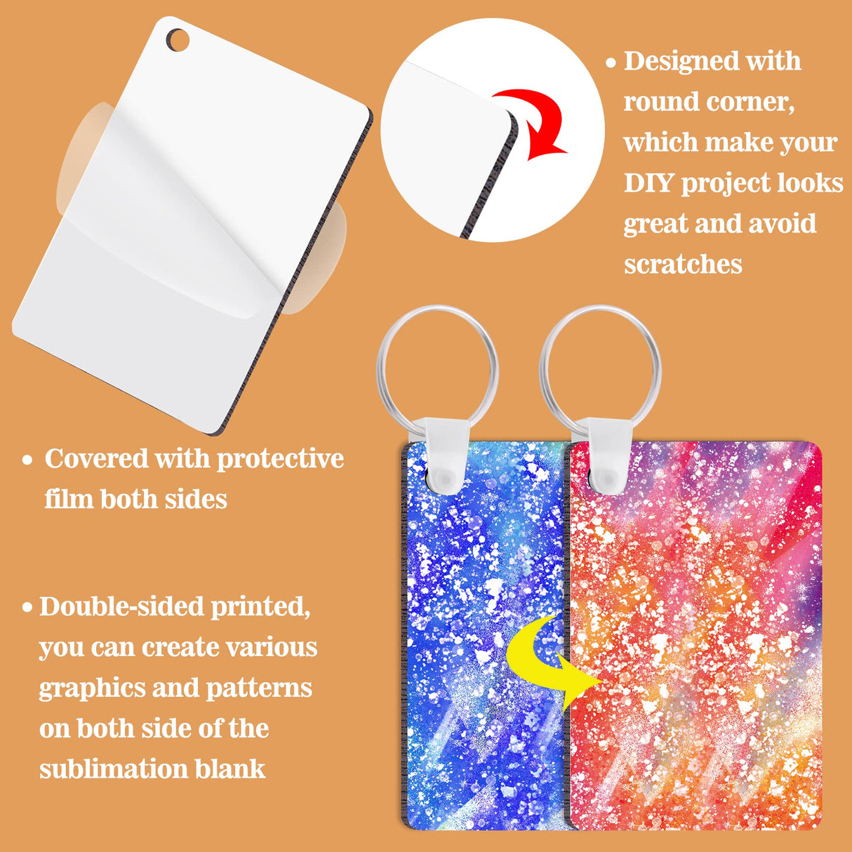 Duufin 120 Pieces Rectangle Sublimation Keychain Blanks Double Side Heat Transfer Blanks MDF Blank Board Key Rings Blanks for Sublimation DIY and Craft Duufin
