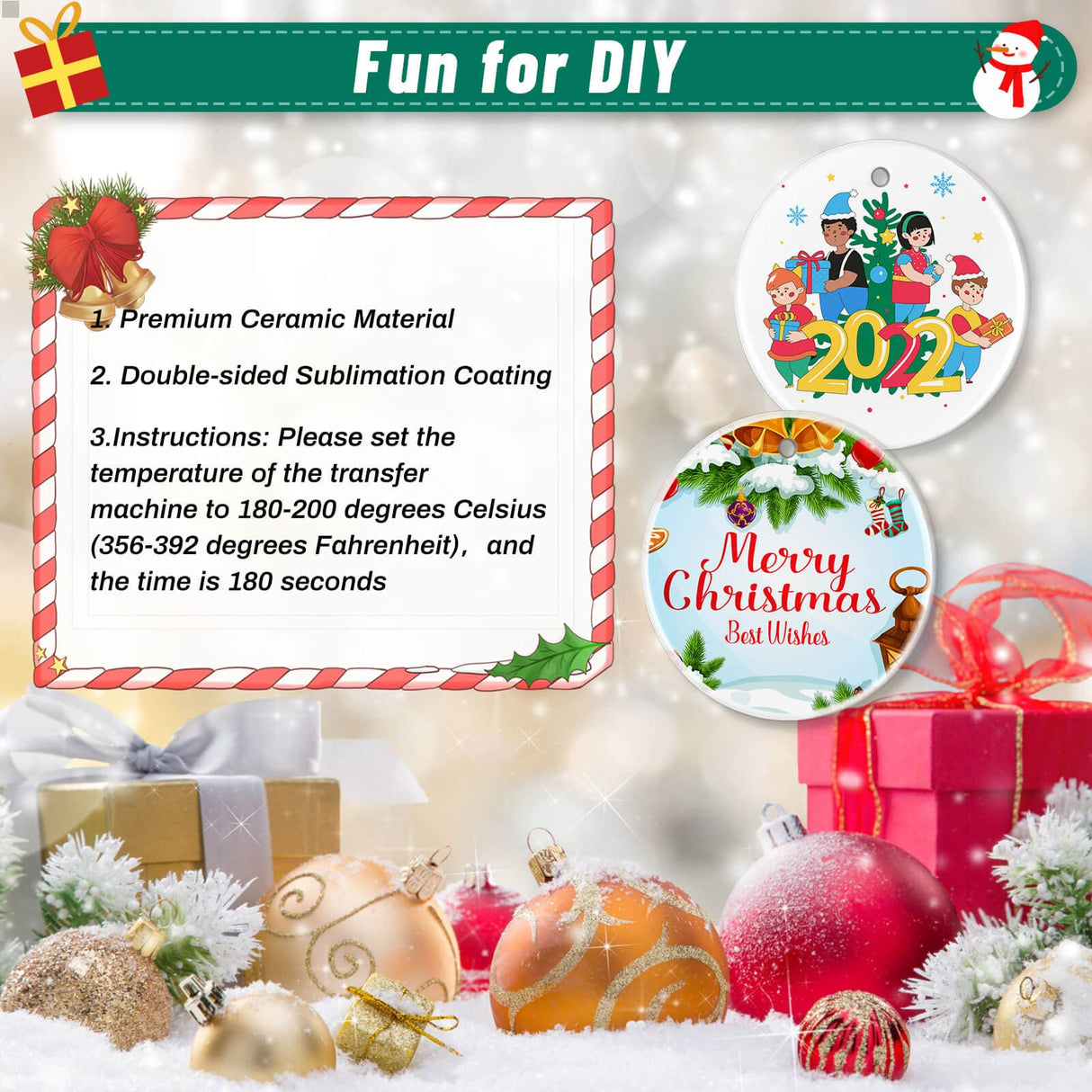 26 Pieces Ceramic Sublimation Ornaments Blanks, 2.87 Inches Ceramic Ornaments for Sublimation Christmas Ornaments Blanks Discs Ceramic Ornaments to Paint Billbotk