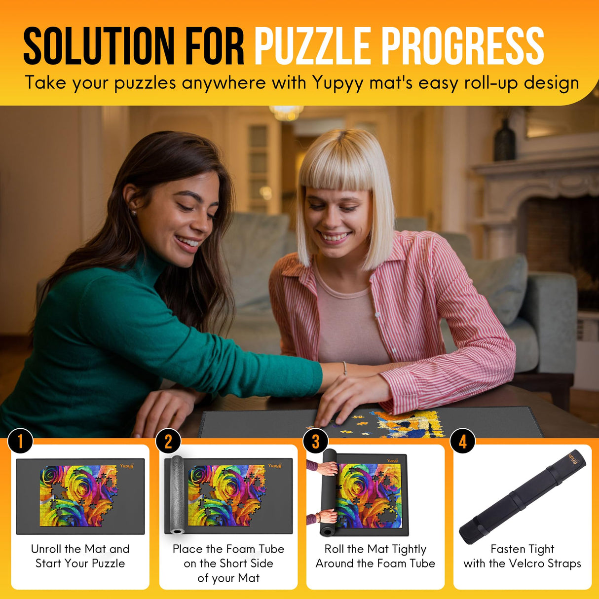 Puzzle Mat Jigsaw Puzzle Mat and 3 Puzzle Trays, Puzzle Mat Roll Up 51”x31”, Portable Large Puzzle Mat Organizer Up to 2000 Pcs, No Creases to Your Finished and Unfinished Puzzles, Rubber Puzzle Mats YUPYY