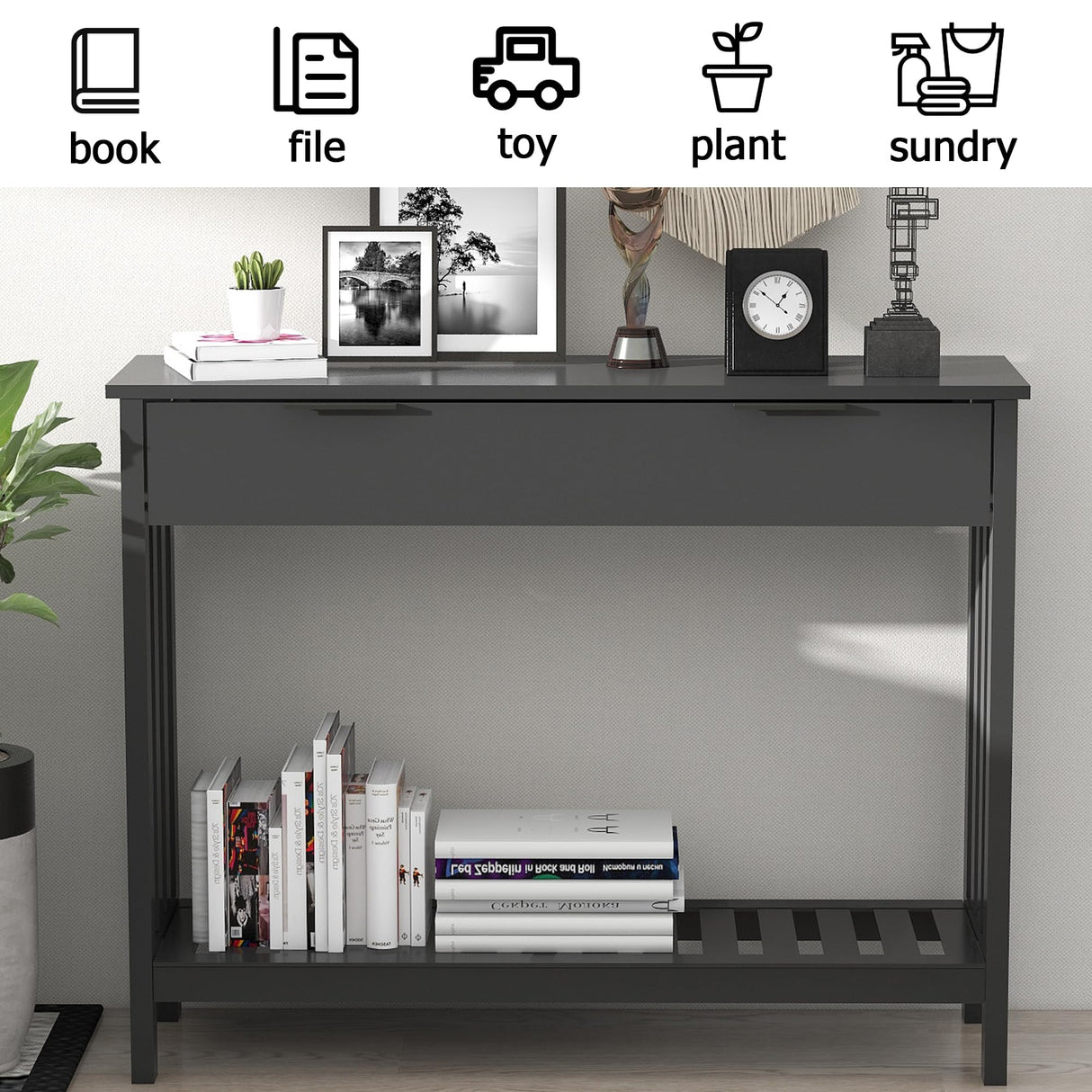 TaoHFE Modern Black Entryway Table with Drawer – Versatile Narrow Console Table for Living Room and Hallway Storage TaoHFE