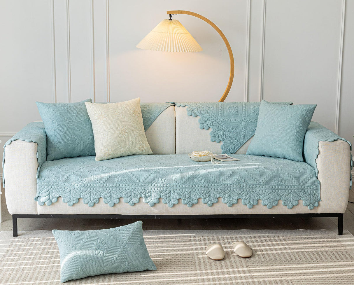 XSlive Cotton Quilted Dog Couch Cover for Sofa Farmhouse Rustic Embroidery Sectional Couch Cover Soft Anti-Slip Sofa Slipcover Furniture Protector for Kids, Pets (Blue,28"x28") XSlive