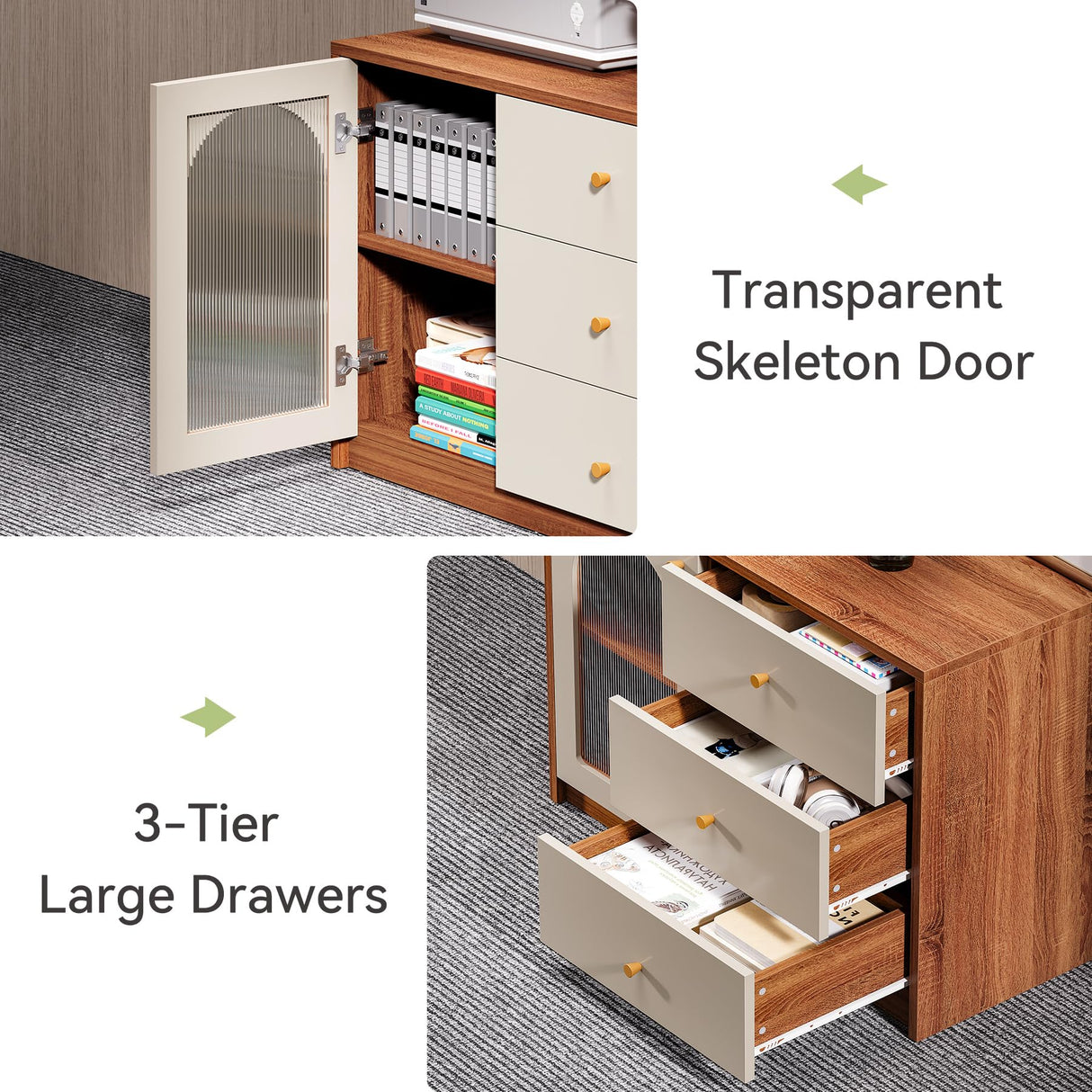 LITTLE TREE L-Shape Computer Desk, Corner Desk Writing Desk Study Desk with File Cabinet, Extendable PC Study Desk Corner Table, Home Office Corner Desk, Easy to Assemble, Brown LITTLE TREE