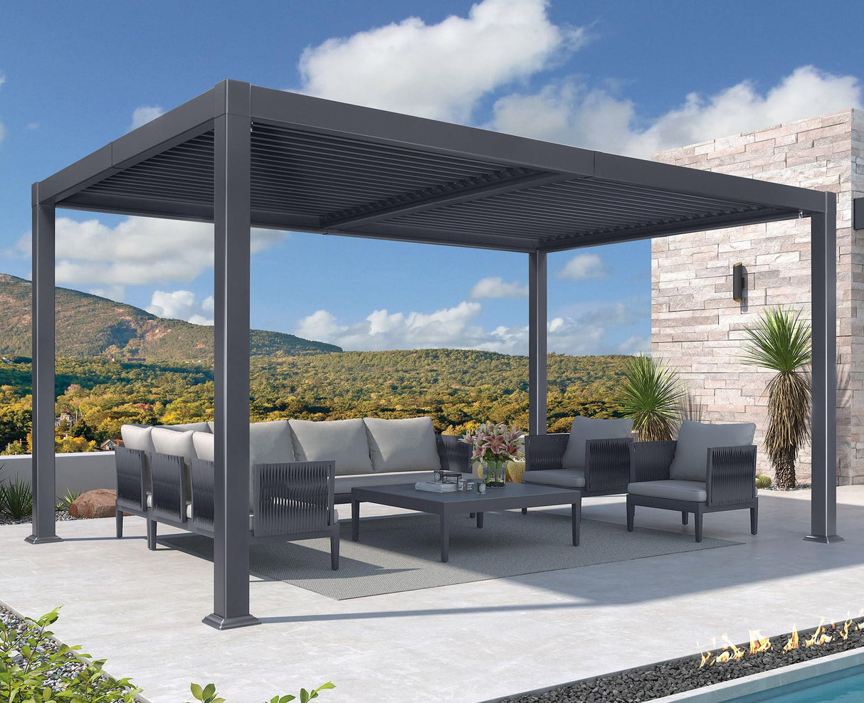 PURPLE LEAF Louvered Pergola 9' x 14' Outdoor Aluminum Pergola Modern Patio Pergola with Adjustable Roof for Deck Garden Yard Hardtop Gazebo PURPLE LEAF