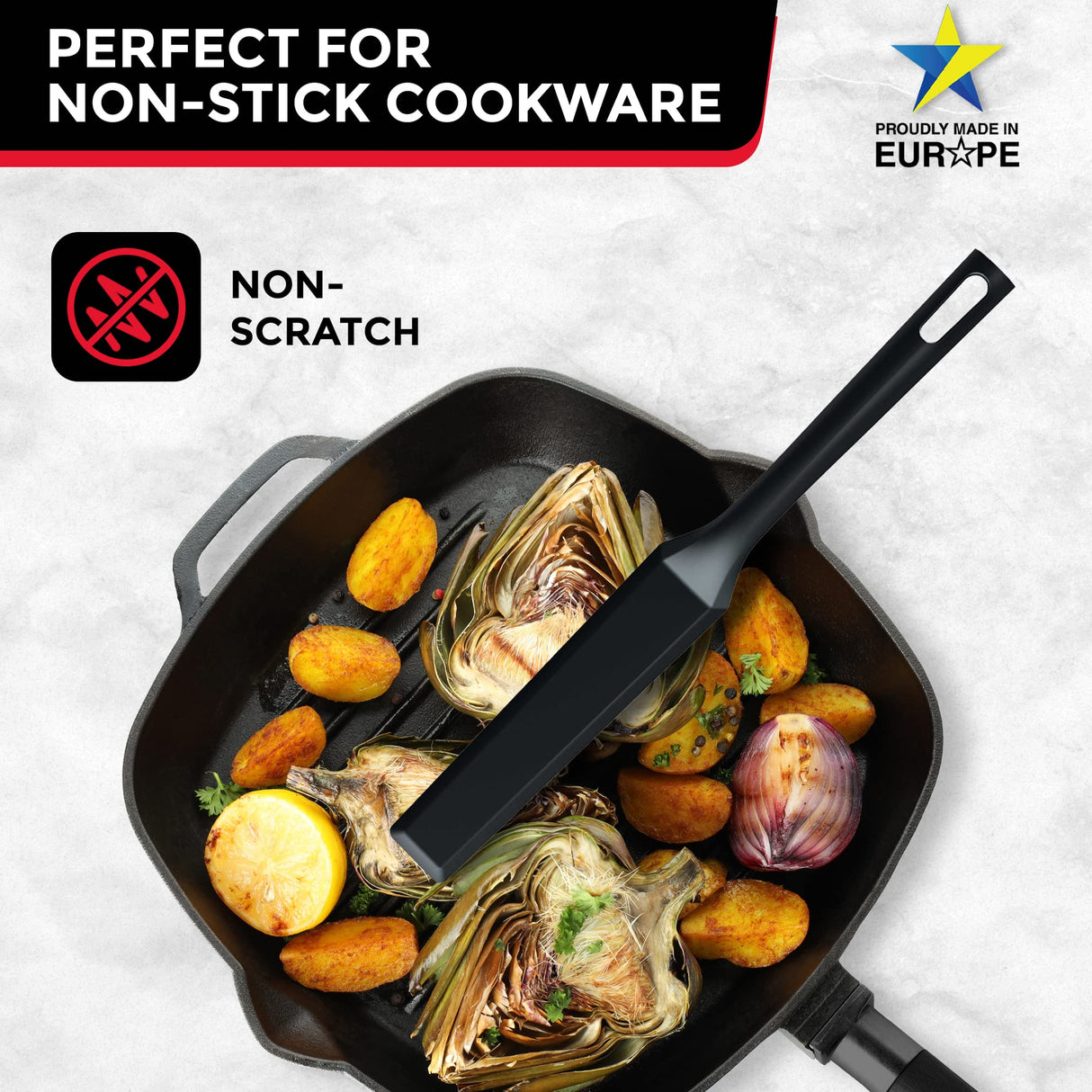 Mueller EuroPhoria Series Spatula, Heat Resistant Nylon Kitchen Turner, Cooking Utensils for Flipping Pancakes, Eggs, Burgers, Crepes and More, Perfect for Nonstick Cookware, Black MÜELLERHOME