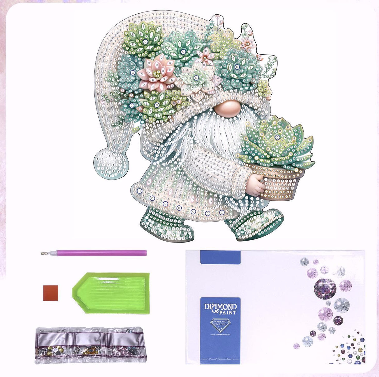 Tabletop Diamond Art Kits for Adults - Succulents Gnome Diamond Painting Figurines Ornaments, DIY Diamond Art Statues Diamond Dots Sculpture Special Shaped Paintings with Diamonds Gem Art and Crafts Yanfairy