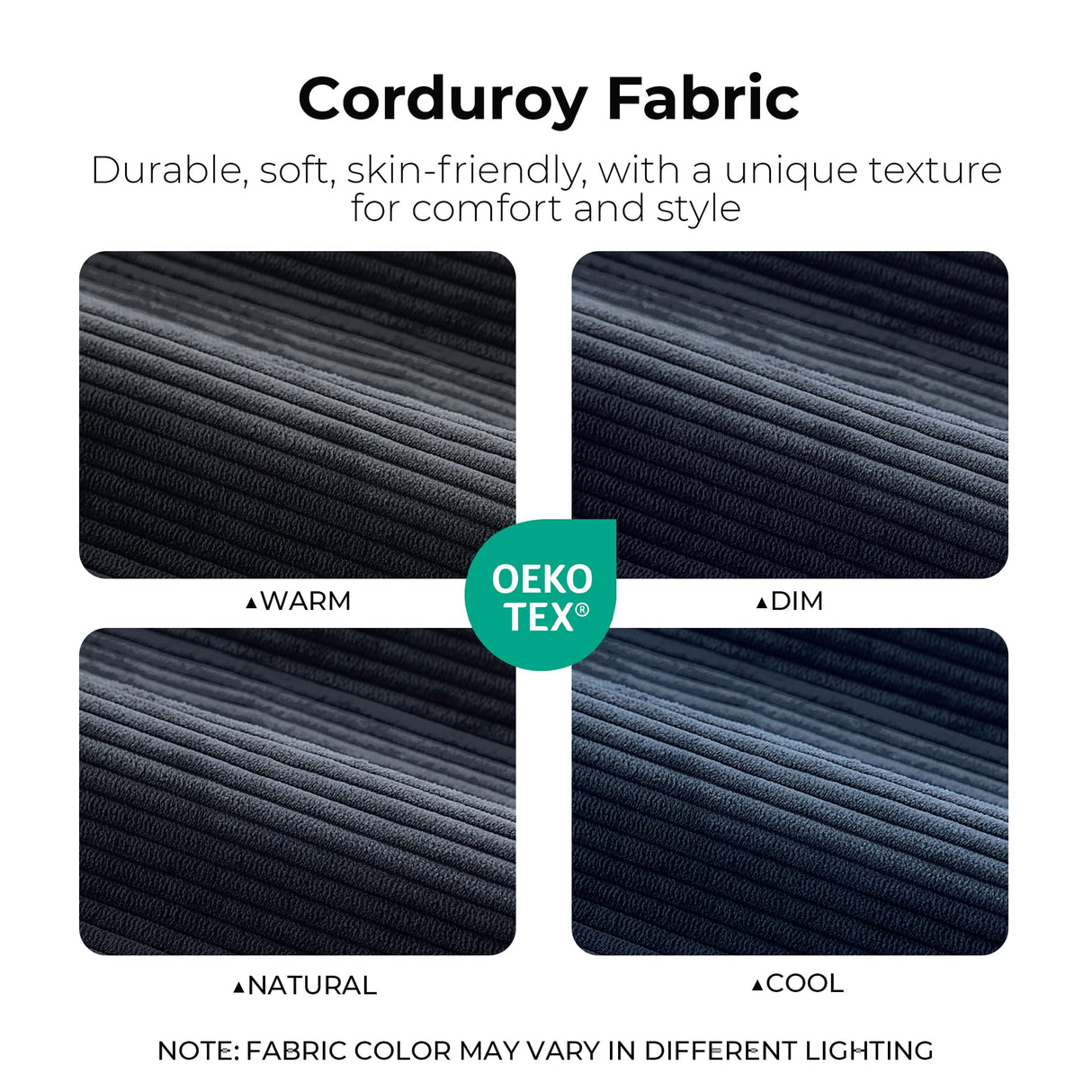 LIKIMIO 118" Modern L-Shaped Modular Sectional Sofa for Living Room, Corduroy Upholstery Charcoal Blue, Oversized 3-Seater Couch with Deep Seat and Movable Ottoman – No Assembly LIKIMIO