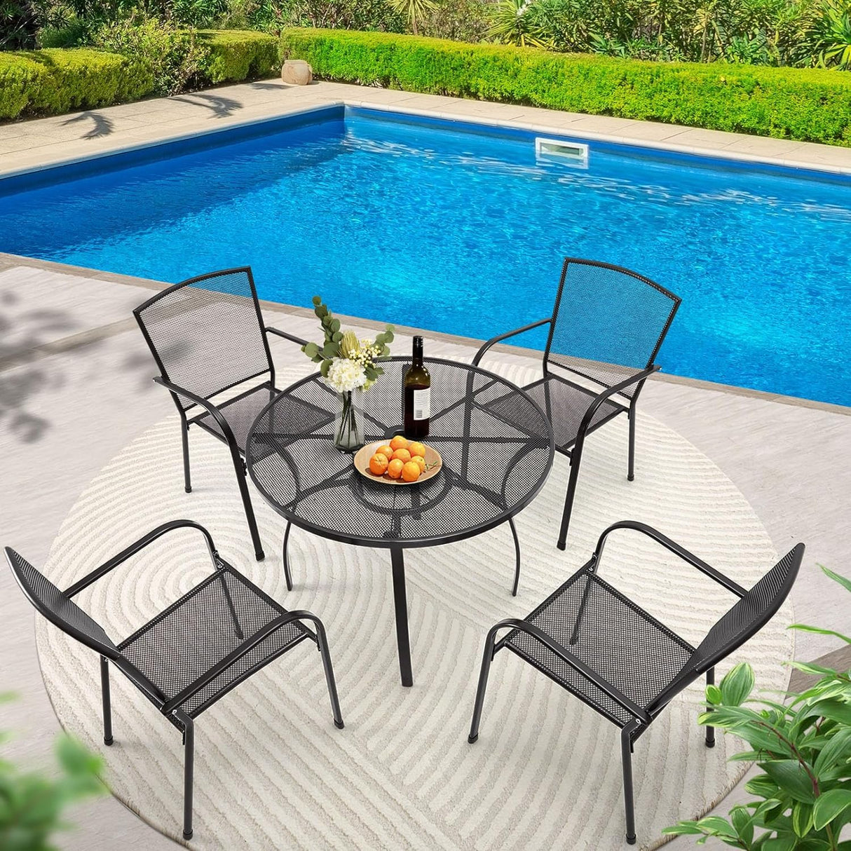 AECOJOY Metal Patio Table and Chairs Set for 4, Outdoor Dining Sets Patio Dining Table Furniture Set Round Outside Table and Chairs for Garden Backyard with 1.73" Umbrella Hole AECOJOY