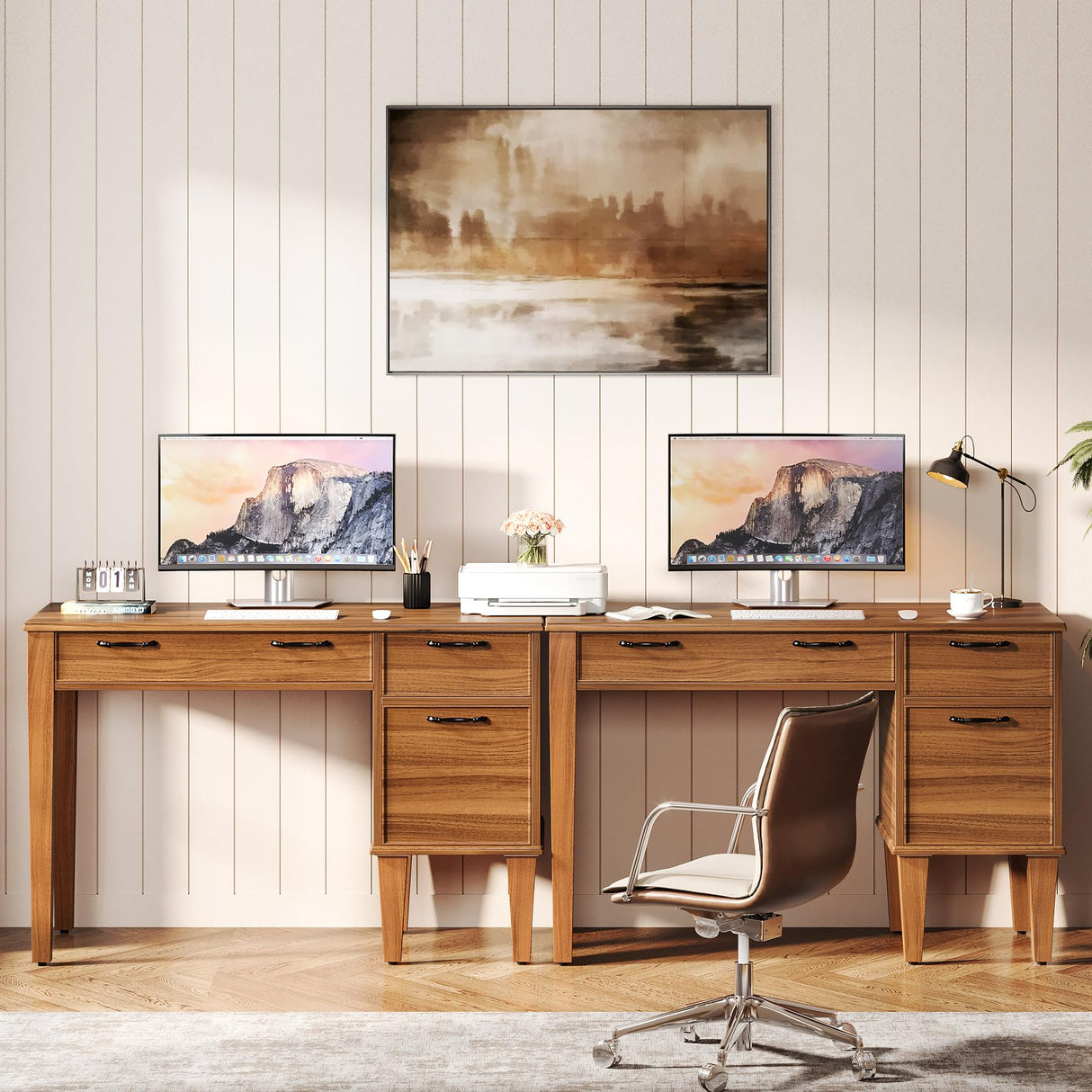 Tribesigns 47" Computer Desk with 3 Drawers, Farmhouse Office Desk with Storage, Wood Teacher Desk Writing Table with File Drawers for Home Office, Bedroom, Study Room, Brown Tribesigns