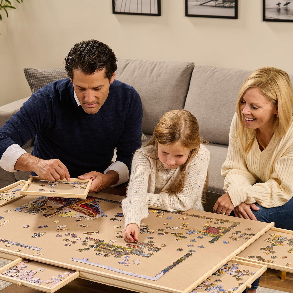 Rotating Wooden Puzzle Board for with 6 Storage Drawers & Protective Cover – Jigsaw Puzzle Table - for Adults & Families Home Entertainment & Puzzle Building (1500 Piece Puzzle Board Rotating)