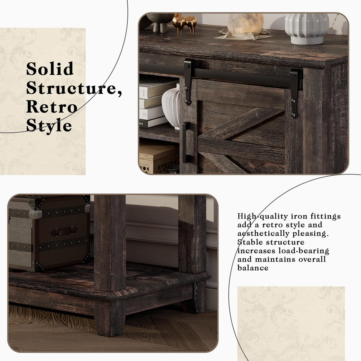 LUXOAK Farmhouse Entryway Table with Sliding Barn Doors, 46" Sofa Table for Living Room, Console Table with Storage, Dark Rustic Oak LUXOAK