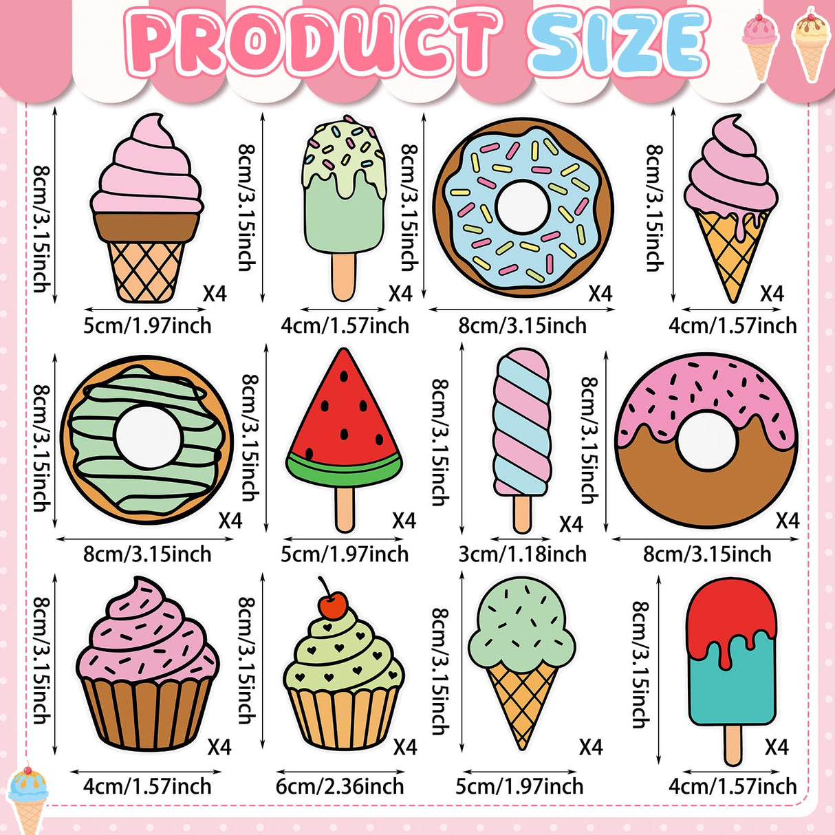Motipuns 48 Sets Summer Dessert Arts Crafts Coloring Magnets Kits for Fridge Kids Color Your Own Ice Cream Donut Cupcake DIY Magnetic Sweet Treat Crafts for Home Classroom Party Activities Motipuns