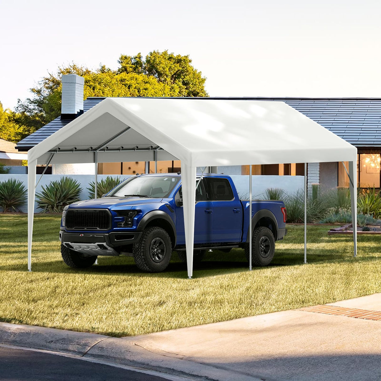 VEVOR Carport Replacement Canopy Cover 10 x 20 ft, Garage Top Tent Shelter Tarp Heavy-Duty Waterproof & UV Protected, Easy Installation with Ball Bungees,White (Only Top Cover, Frame Not Include) VEVOR