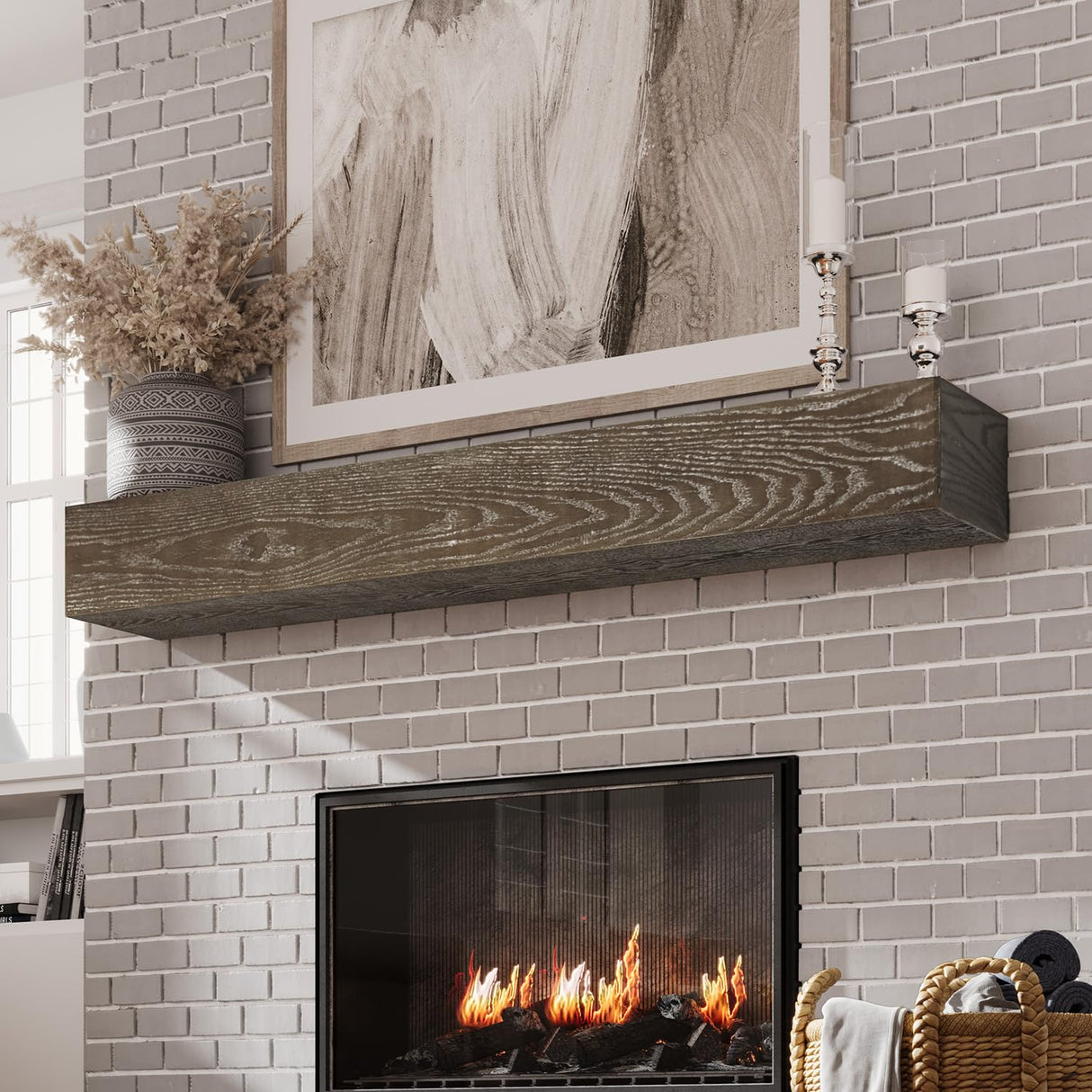 Weyderk Fireplace Mantel Shelf 60 Inches - Wood Mantel with Invisible Heavy Duty Wood Bracket - Wall Mounted Farmhouse Faux Fireplace Mantel for Over Fireplace - 60 Inch Floating Shelf, Greyish Brown Weyderk