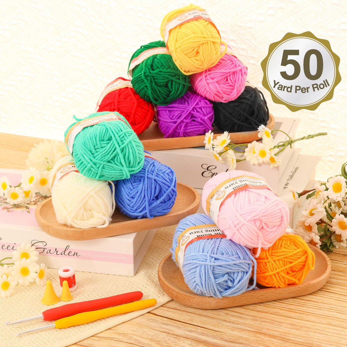 XSEINO Crochet Kit with Step-by-Step Video Tutorials,Premium Bundle Includes 12 Roll x50Yard Acrylic Yarn Balls, 12 Crochet Hooks, Crochet Bag and All Accessories Kit, Crochet Kit for Beginners XSEINO