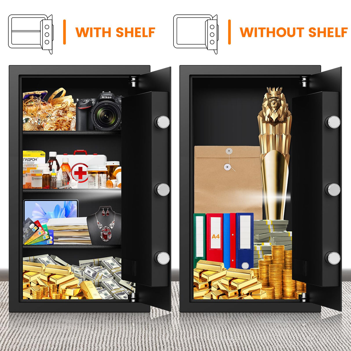 6.5 Cub Extra Large Home Safes Water and Fireproof, Anti-theft Safe Box with Removable Shelf, Digital Fire Proof Safe for Home Money Jewelry Valuables RXUJYC