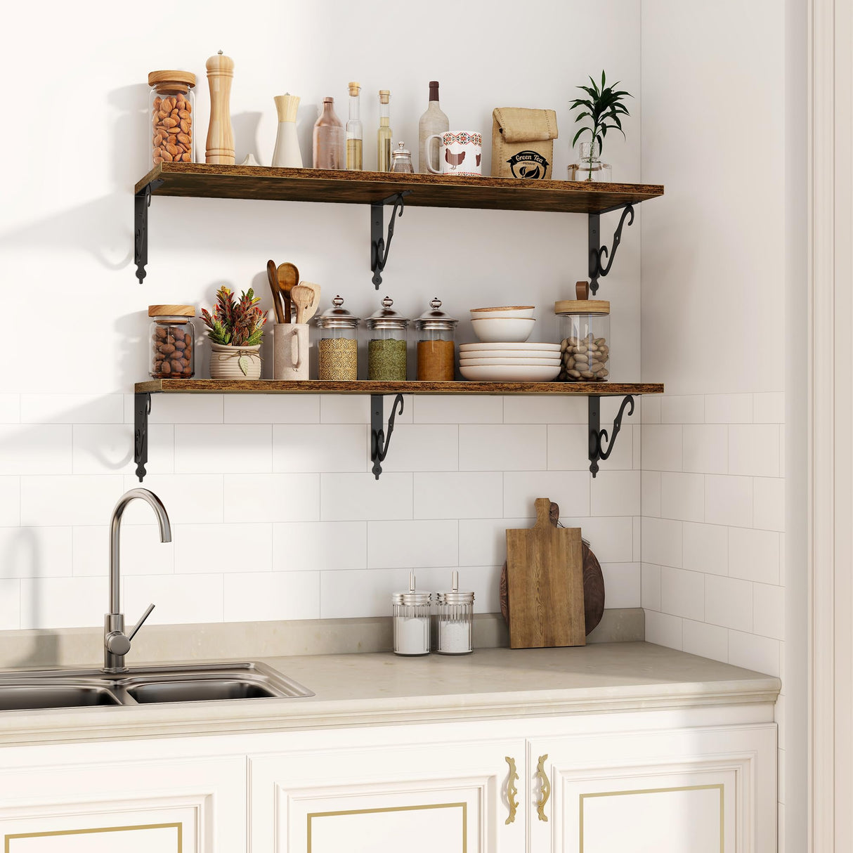 Fun Memories 40 Inch Floating Shelves Wall Mounted, 12 Inch Deep Wall Shelves with Bracket, Rustic Hanging Bookshelf, 40" Bookshelves for for Living Room, Kitchen and Bedroom, Rustic Brown, Set of 2 Fun Memories