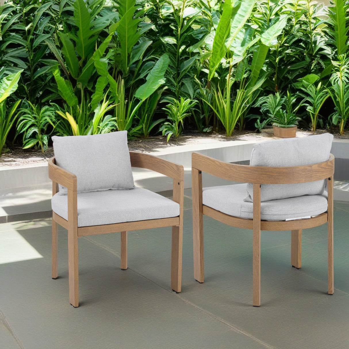 GDFStudio Dining Chairs Set of 2, Aluminum Patio Chairs with Beige Cushion,Modern Armchair Seating for Outdoor Indoor Backyard Poolside Balcony 300 Lbs Heavy Duty 31" H Light Gray,Teak GDFStudio