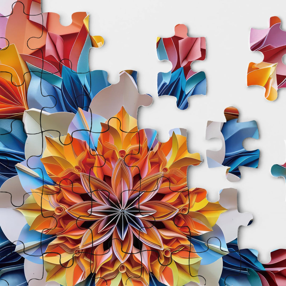 Colorful Flower Puzzle for Adults 1000 Piece, Rainbow Mandala Floral Jigsaw Puzzle, Color Papercut Art Puzzle BBOLDIN